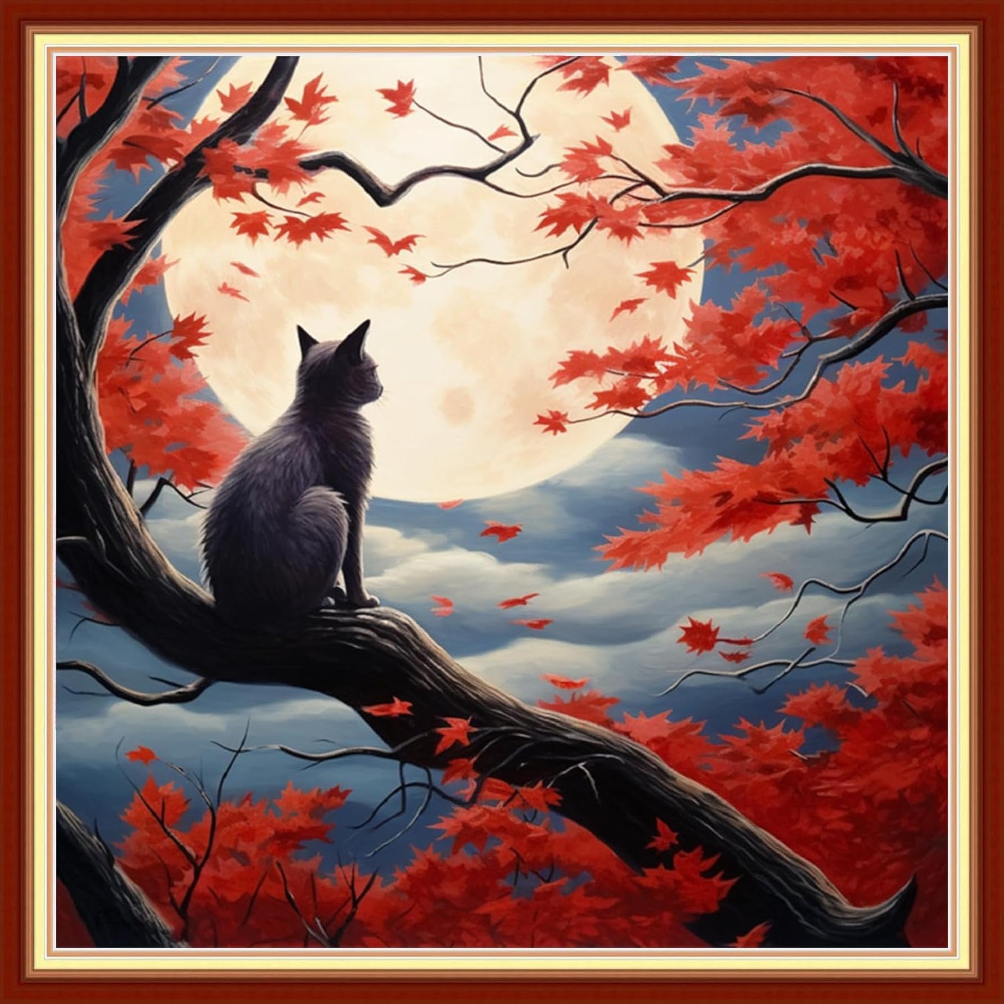 Disxvivy Cross Stitch Stamped Full Embroidery Kits DIY 11CT Cotton Thread Printed DIY Needlepoint Kits Craft Needlework Set Cross-Stitch Stamped Sets-Cats Admiring Moon 18x18 inch