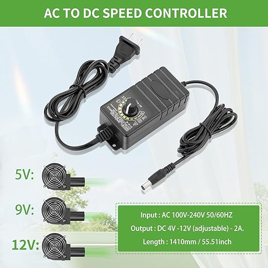 97mm x 33mm BBQ Blower Fan 12V with 120V – 240V AC Plug Variable Speed Controller Centrifugal for Outdoor Barbecues Fire Bellow, Camping Cooking, Wood Stove, Charcoal Starter