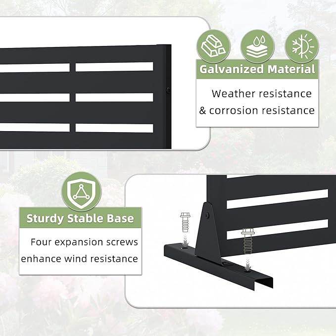 Casaphoria Metal Privacy Screen Outdoor, 72" H x 47" W Freestanding Decorative Privacy Screen for Patio Deck Balcony Garden with Stable Base, Black Adrian