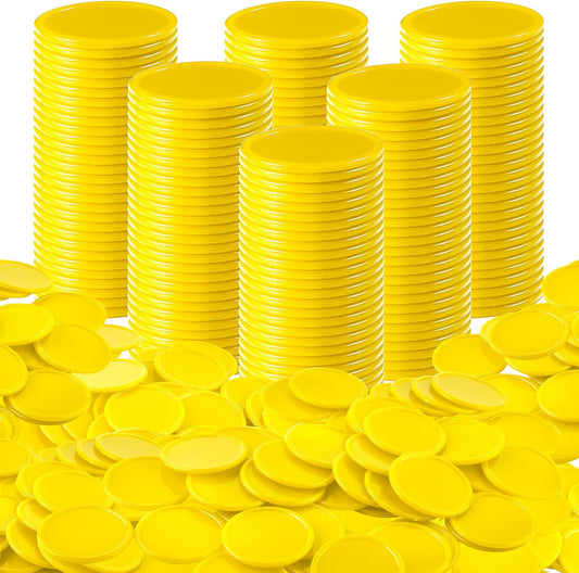 Coopay 600 Pieces Plastic Poker Chips Learning Counters Disks Bingo Chip Counting Discs Markers for Math Practice and Poker Card Game Tokens, Teaching Rewards, 38 mm/ 1.5 Inches (Yellow)