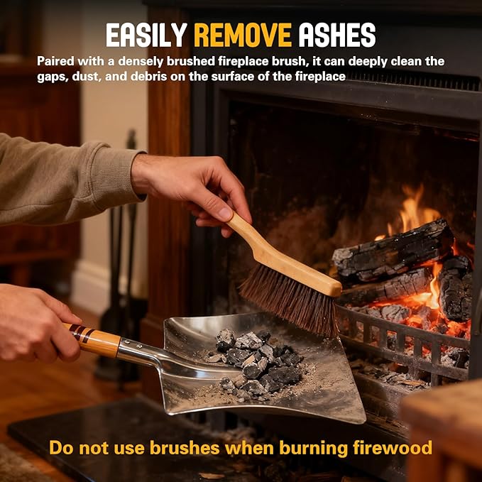 Fireplace Ash Shovel and Brush Set, with Insulated Gloves. Fireplace Tools Set with Shovel, Broom - for Fireplaces, Wood Stoves 40 * 19CM 15.75 * 7.48"