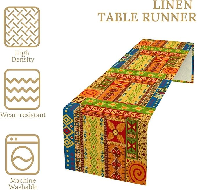 African Totems Table Runner, African American Kwanzaa Black History Month Juneteenth Table Runner for Home Kitchen Dining Holiday Party 13x120in