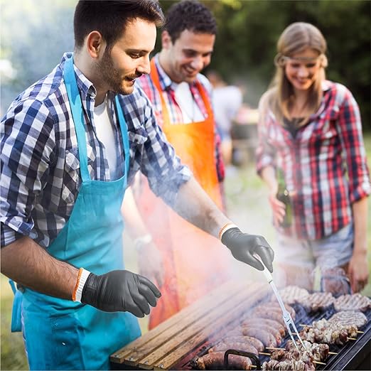 BBQ Gloves for Cooking Baking Grilling, 100 Count Disposable Nitrile Gloves and 4 Count Cotton Glove Liners Washable (6mil Nitrile, Large)