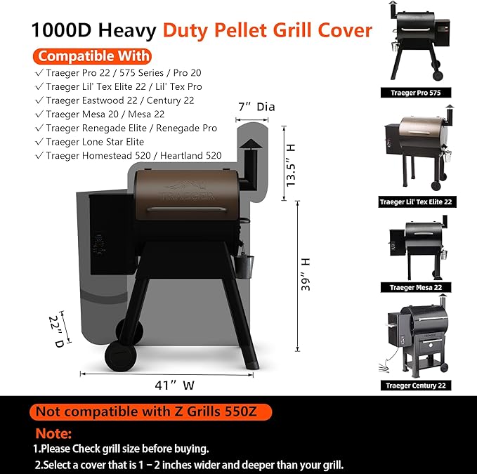 [Upgraded 1000D Heavy Duty Fabric] Grill Cover for Traeger Pro 22/575 Series BAC503, Waterproof Wood Pellet Smoker Cover, Tear & Fade Resistant with Buckle &Zipper, for Traeger Lil'Tex Elite, Eastwood