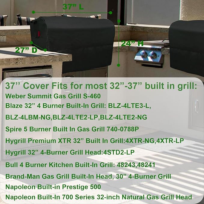 Built-in Grill Cover 37" Fits for Weber Summit Gas Grill S-460,Spire 30",Blaze 32",Hygrill 32",Bull 4 Burner,Brand-Man 30",Most 32"-37" Built in Grill,Island BBQ Grill Top Cover