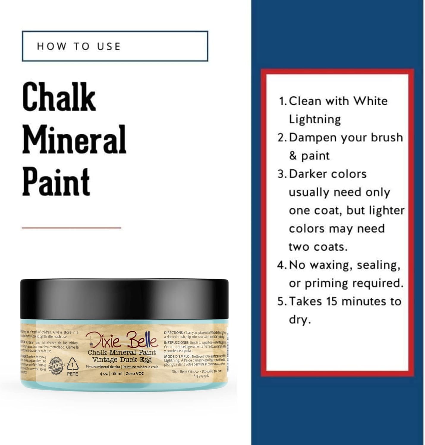 Dixie Belle Paint Company Chalk Finish Furniture Paint - Vintage Duck Egg (4oz) - Matte Light Blue Chic Chalk Mineral DIY Furniture Paint