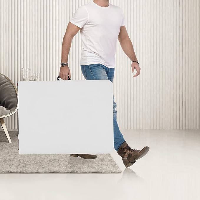 FWTI Deal Folding Table 6ft, Heavy Duty Portable, Built in Carrying Handle & Alloy Steel Legs for Party, Dining, Wedding, Events, Picnic, Indoor, Outdoor, Camping, Utility, White