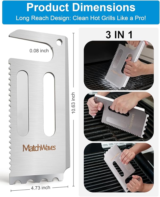 Stainless Steel Grill Scraper for Traeger Grills, Grill Grate Cleaner - Safe Bristle-Free Grill Cleaning Tool