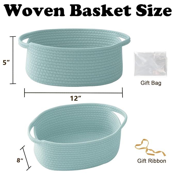 Gift Basket with Gift Bag and Ribbons,Small Rope Woven Shelf Storage,Baskets for Gifts Empty,Birthday,Baby Shower,Decorative Organizer Box with Handles(Aqua)