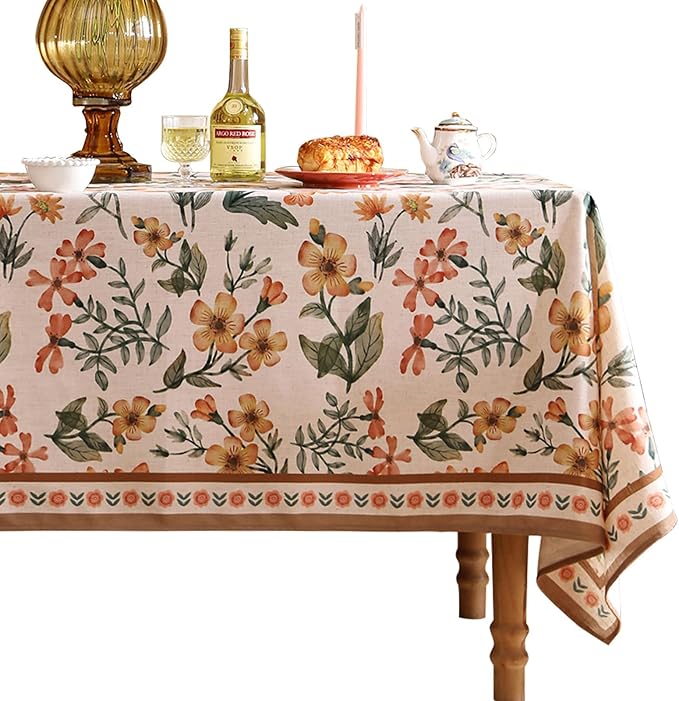 Designer Vintage Linen Extra Long Rectangle Tablecloth,William Morris Floral Soft and Durable Table Cloth,Decor Table Cover for Kitchen,Dining,Thanksgiving,Christmas,67"*118"-Athea
