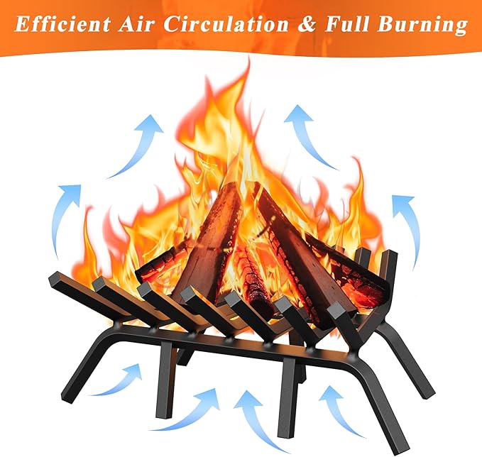 Fireplace Grate 21 Inch with 7 Support Legs, Solid Steel Heavy Duty Fireplace Log Holder, Fireplace Log Grate for Indoor Fireplace & Outdoor In-ground Firepit