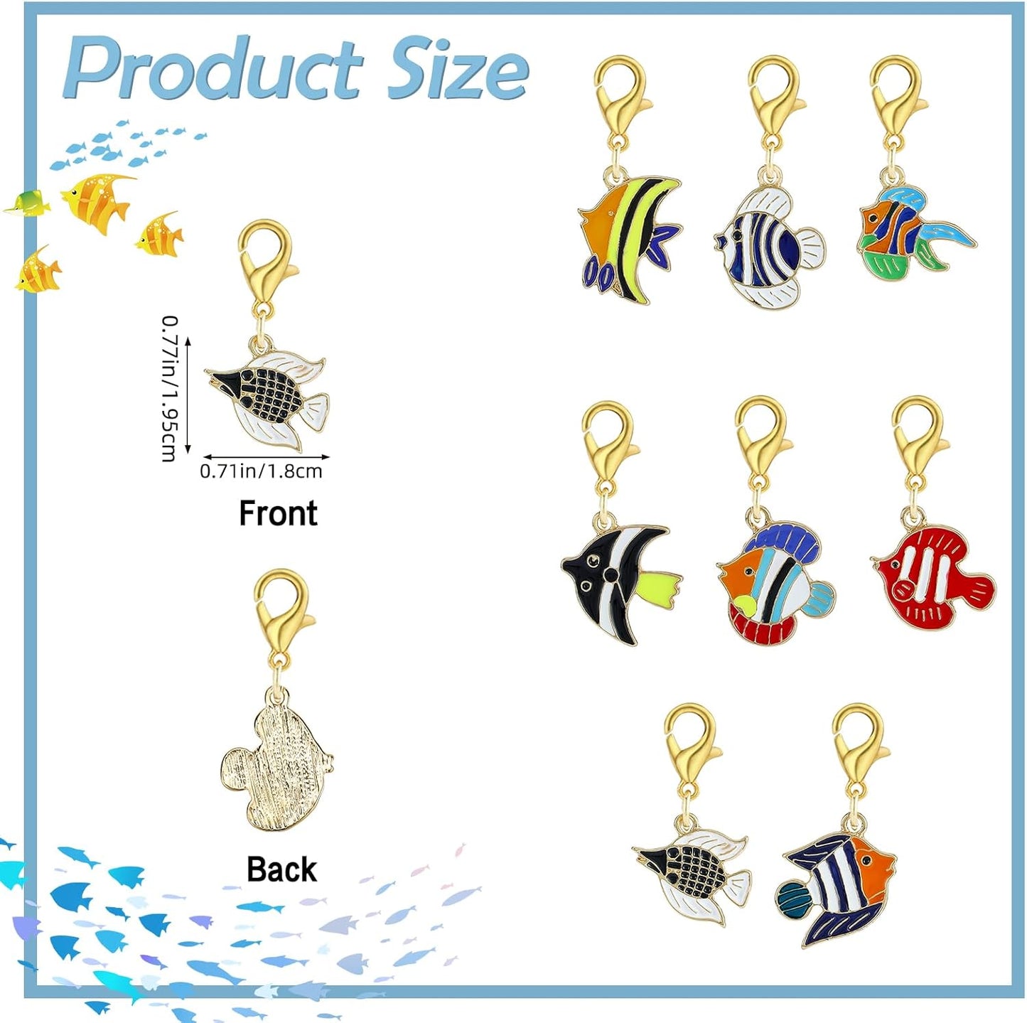 BEEFLYING 16Pcs Fish Stitch Marker Charms for Crocheting and Knitting, 8 Styles Alloy Enemal Crochet Knit Stitch Marker Pendant with Removable Clasp for Knitting Crocheting Accessories