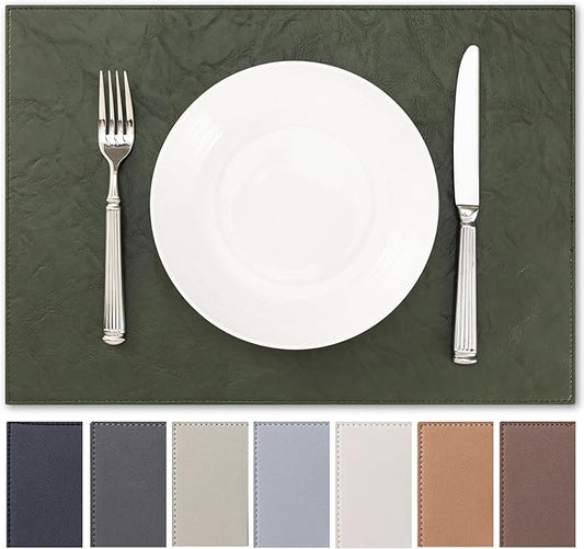 Faux Leather Placemats Set of 12 Vinyl Washable Wipeable Table Mats for Kitchen Dining Table Heat Resistant Waterproof Indoor/Outdoor Placemats Non-Slip Easy Clean Place Mats (Olive Green)