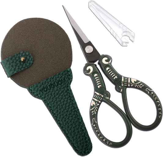 Vintage Craft Scissors with Case, Sharp Sewing Scissor for Craft Needlework Cross Stitch Yarn, Little Thread Snips Detail Shears
