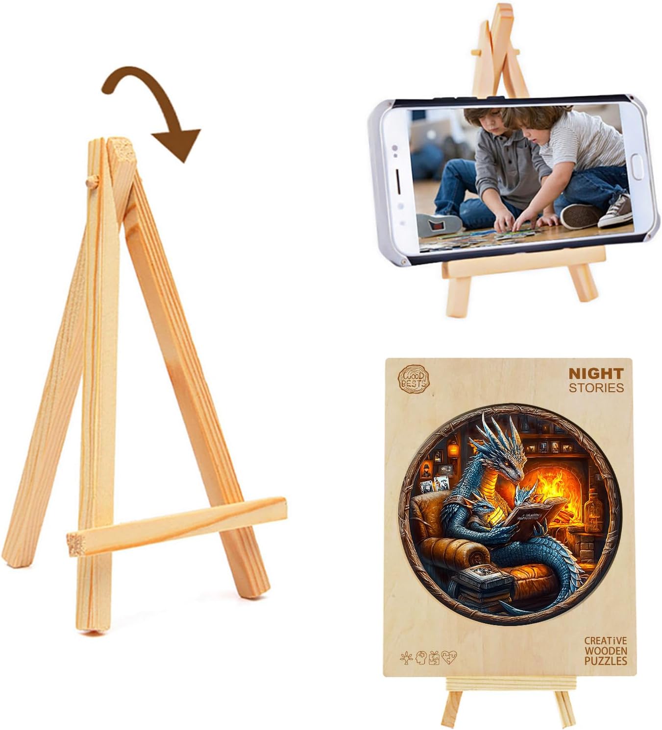 KAAYEE Wooden Puzzles for Adults, 3D Visual Effect Dragon Family Night Reading Wooden Jigsaw Puzzle Unique Shape Wood Puzzle Adult, 3D Effect Flat Puzzle Birthday Family Games (L-13.4*13.4 in-295pcs)