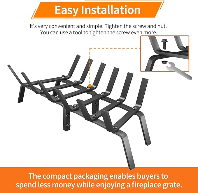 Heavy Duty 24Inch Fireplace Grate, Solid Steel Log Rack for Wood Burning, Extra Wide Firewood Grates for Indoor Fireplace & Outdoor Fire Pit, Wood Stove Grate