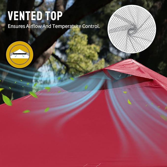 CROWN SHADES 10x10 Pop Up Canopy - Beach Tent with One Push Setup - Easy Outdoor Sun Shade for Events, Parties, Camping - Gazebo with STO-N-Go Cover Bag, Silver Coated Top, Red