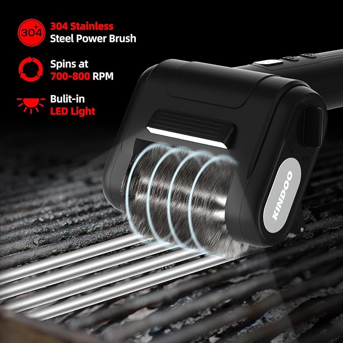 Electric Rechargeable Grill Brush,Grill Cleaner for Outdoor Grill with 800 RPM Motor - Bristle Stainless Steel Grill Cleaner with LED Light for BBQ, Heavy Duty Grill Cleaning Tool（Black）