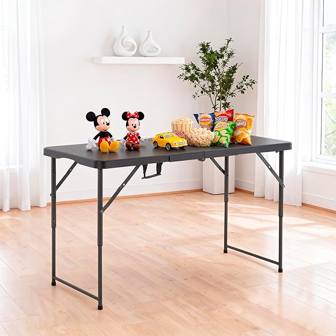 FDW 4FT Folding Table Half Portable Foldable Table Picnic Table for Office Home Camping Party (Black, 4 FT)