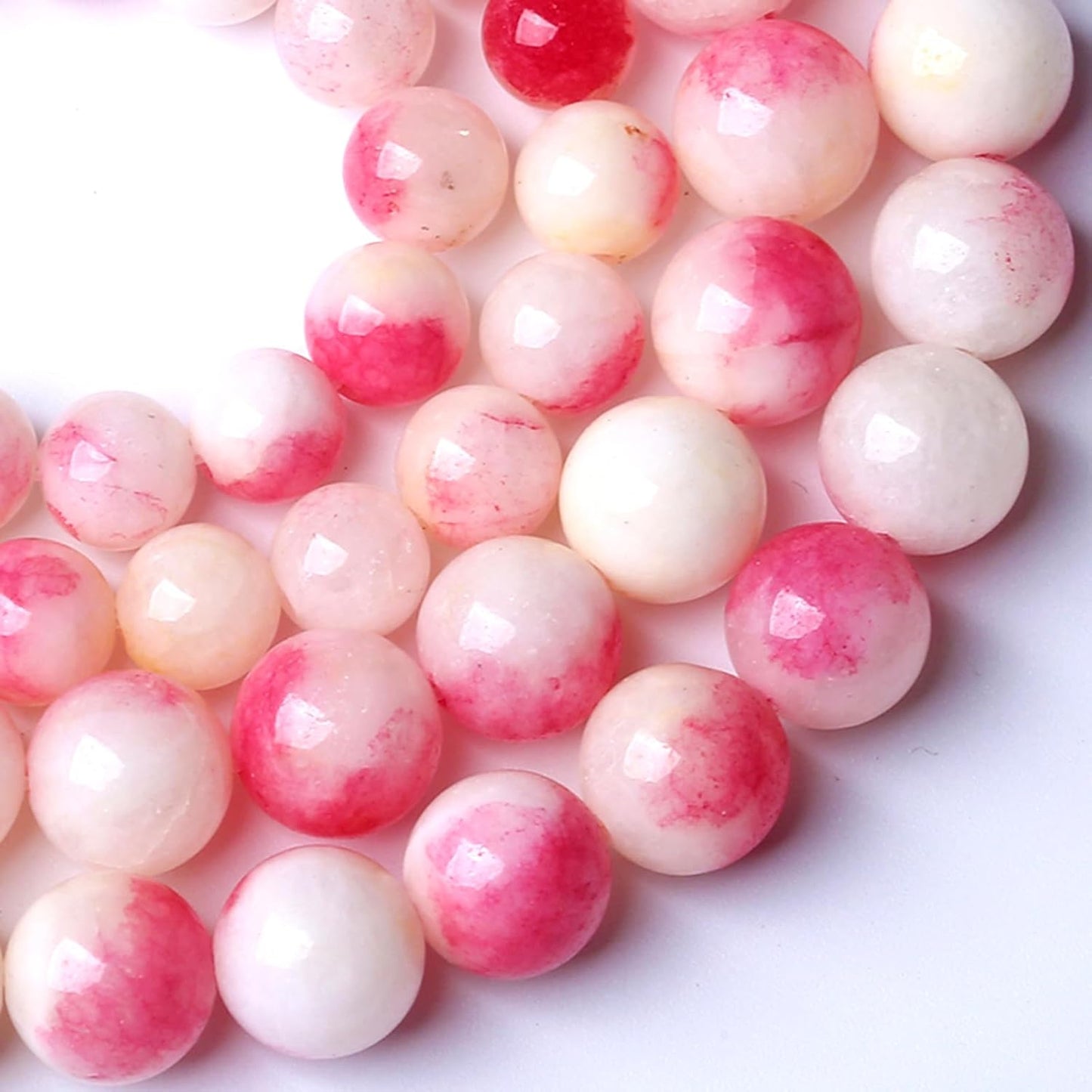 120pcs 6mm Natural Pink White Jade Stone Beads Round Beads Energy Healing for DIY Jewelry Bracelet Necklace Making 2 Strands 32"