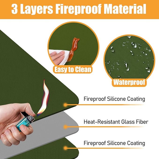 Green 25x19.5 Inchs Heat Resistant Mat for Outdoor Grill Table,Fireproof Under Blackstone Griddle BBQ Mat,Air Fryer Mat,Indoor Fireplace Mat, Protect Your Table and Grill Table（0.04in Thickness）