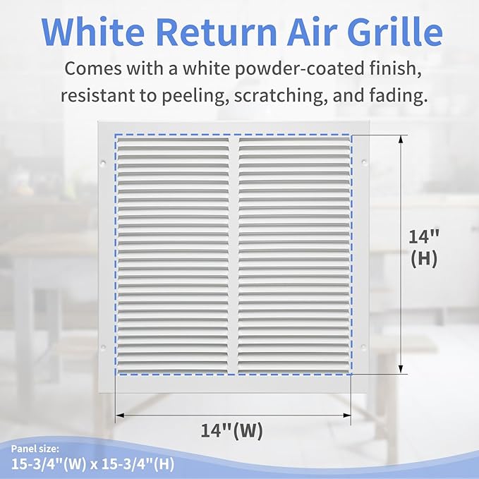 14"W x 14"H [Duct Opening Size] Steel Return Air Grille, Air Return Vent Cover for Ceiling and Sidewall - HVAC Air Vent Covers - [Outer Dimensions: 15.75"W x 15.75"H]