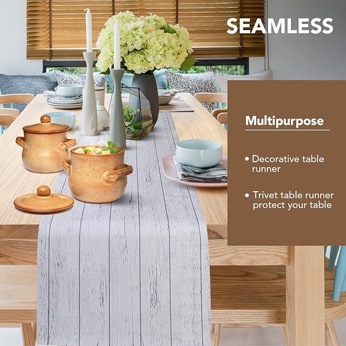 Trivet Table Runner Hot Plates Mat 12 X 40 Inch Heat Resistant Table Protector Waterproof Decorative Farmhouse Kitchen Trivets Counter Heat Proof Placemats for Hot Dishes (Rustic White Wood)