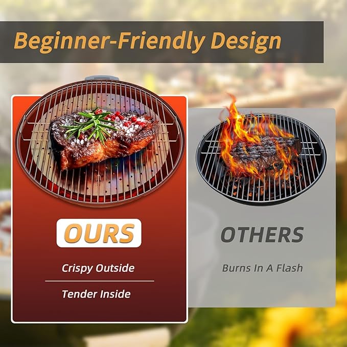 Replacement Round Cooking Grill Grate 21.5 inch, Stainless Steel BBQ Grills with No-Fire 360° Even Heat Distribution Plate, Compatible for Weber Kettle 22" Charcoal Grills & Similar Grills