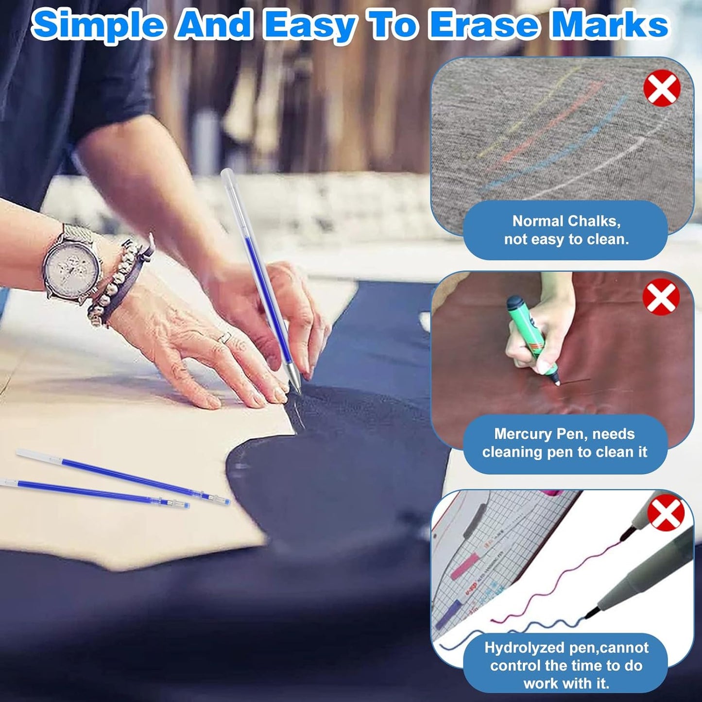 4 Colors Heat Erasable Pens: Fabric Marking Pens Auto-Vanishing Pen Sewing Friction Pens with 20pcs Replaceable Pen Refills for Sewing Quilting Dressmaking and Embroidery