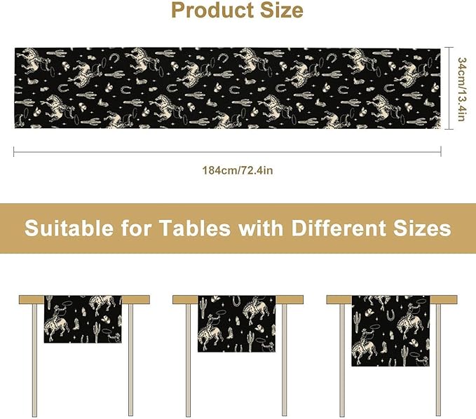 Vintage Western Cowboy Table Runner, Wild West Cowboy Riding Horse Desert Cactus Themed Table Runner for Home Kitchen Dining Party Farmhouse Cafe Outdoor 13x60in