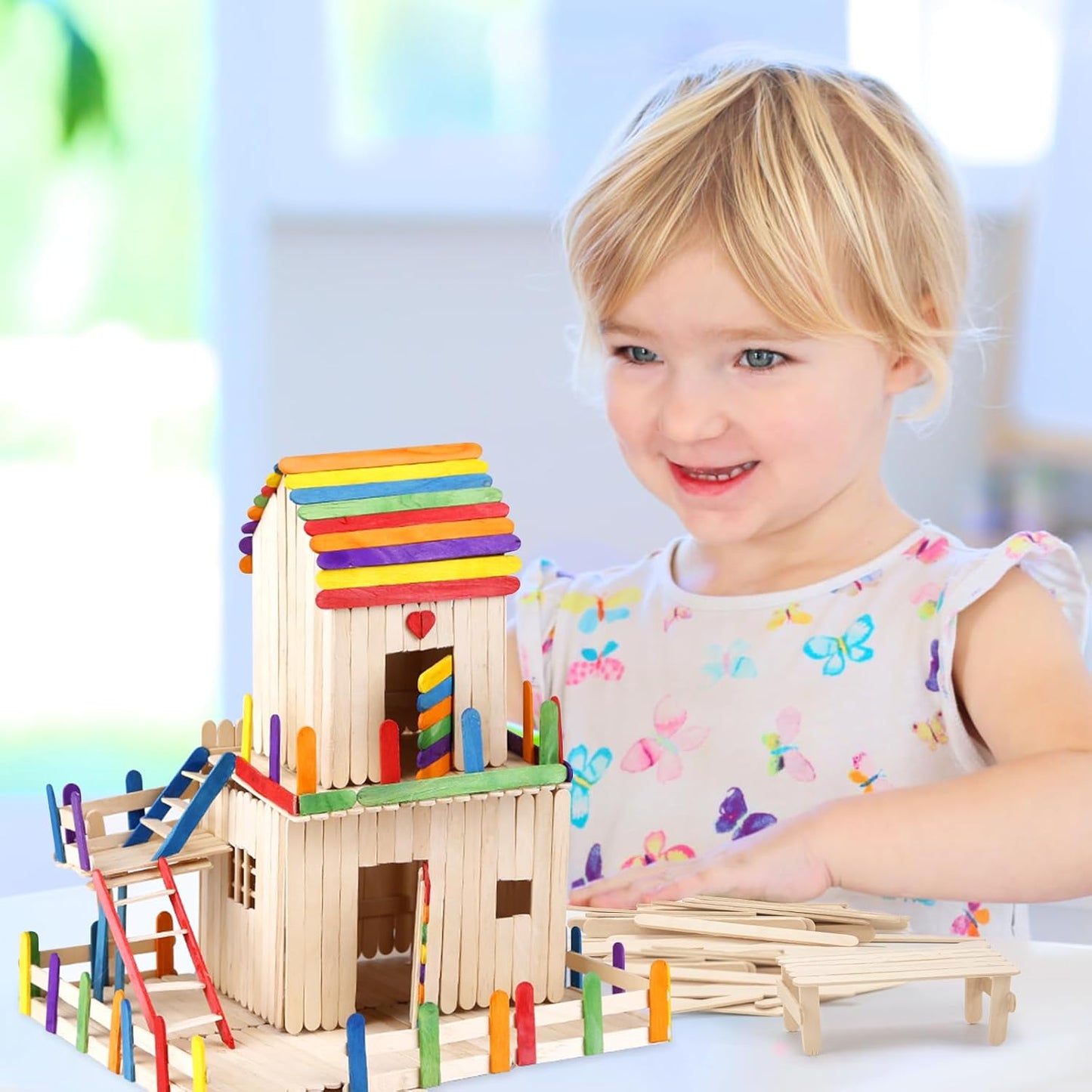 WISYOK 1500 Pcs Wooden Popsicle Sticks for Crafts, 4.5 Inch, Lollipop & Ice Cream Sticks for Creative Designs or DIY Craft, Home Art Projects