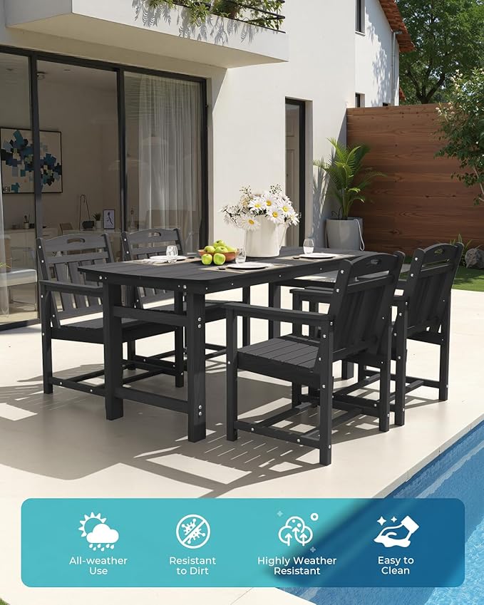Ciokea HDPE Outdoor Patio Dining Chairs Set of 2, All-Weather Porch Chair with Wide Seat, Durable Outdoor Furniture for Backyard, Garden, Lawn & Poolside, Black