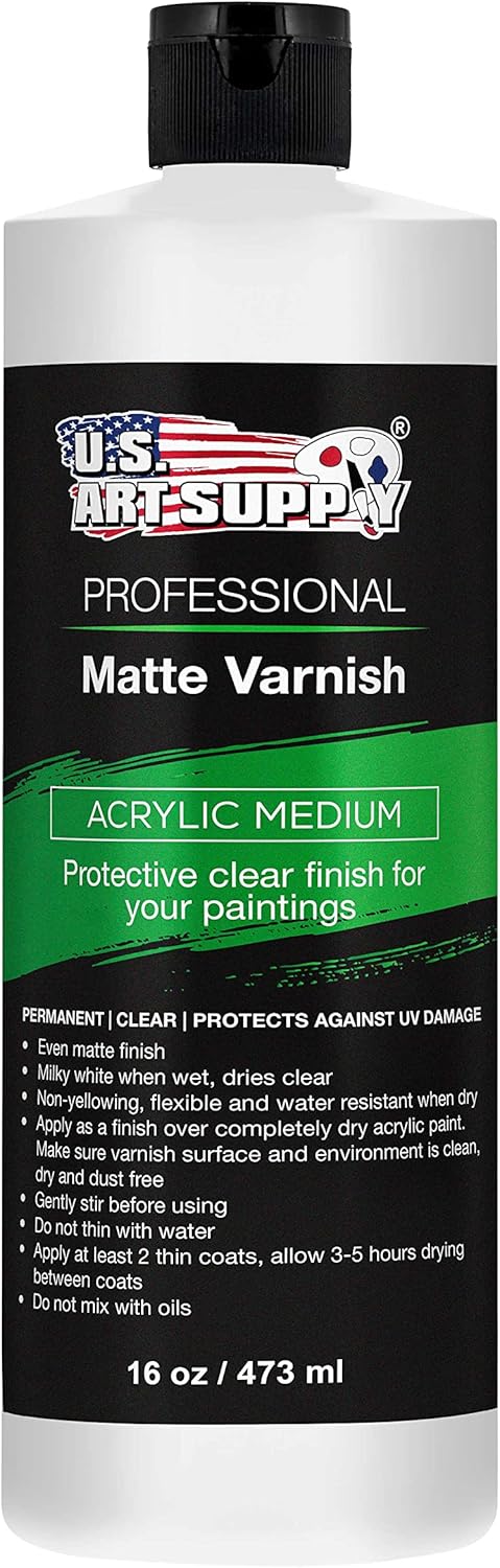 U.S. Art Supply 16 oz Matte Acrylic Varnish for Acrylic Painting, Permanent Clear Protection, Reduces UV & Photography Glare