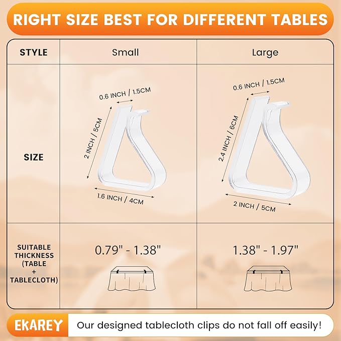 24 Pieces Clear Tablecloth Clips, Durable Plastic Table Cover Holders, Windproof Transparent Clamps for Securing Tablecloths Indoor Outdoor Party, Wedding, Christmas Event, Picnic, Camping (24, Large)