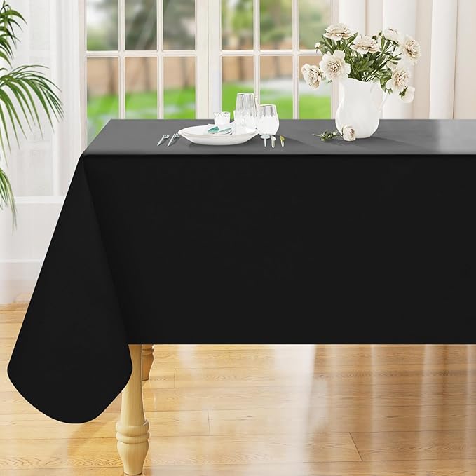 Smiry Rectangle Table Cloth 60x102 Inch, Waterproof Wipeable Vinyl Tablecloths Protector, Oil Spill Proof Plastic Table Cover for Dining, Picnic, Camping, Outdoor, Black