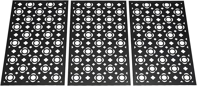 75" H×35" W Decorative Outdoor Privacy Screen with Stand, Outdoor Decor Privacy Fence Screen Metal Fence Panels, Free Standing Metal Divider for Patio Lawn Deck (Black-Small Plum Blossom)