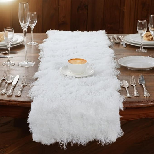 Zeyune 2 Pcs Fake Moss Table Runner for Crafts 12'' x 71'' Artificial Moss Sheet Roll Waterproof Carpet Blanket for Wall Roof Garden Wedding Birthday Party Table Decoration (White)