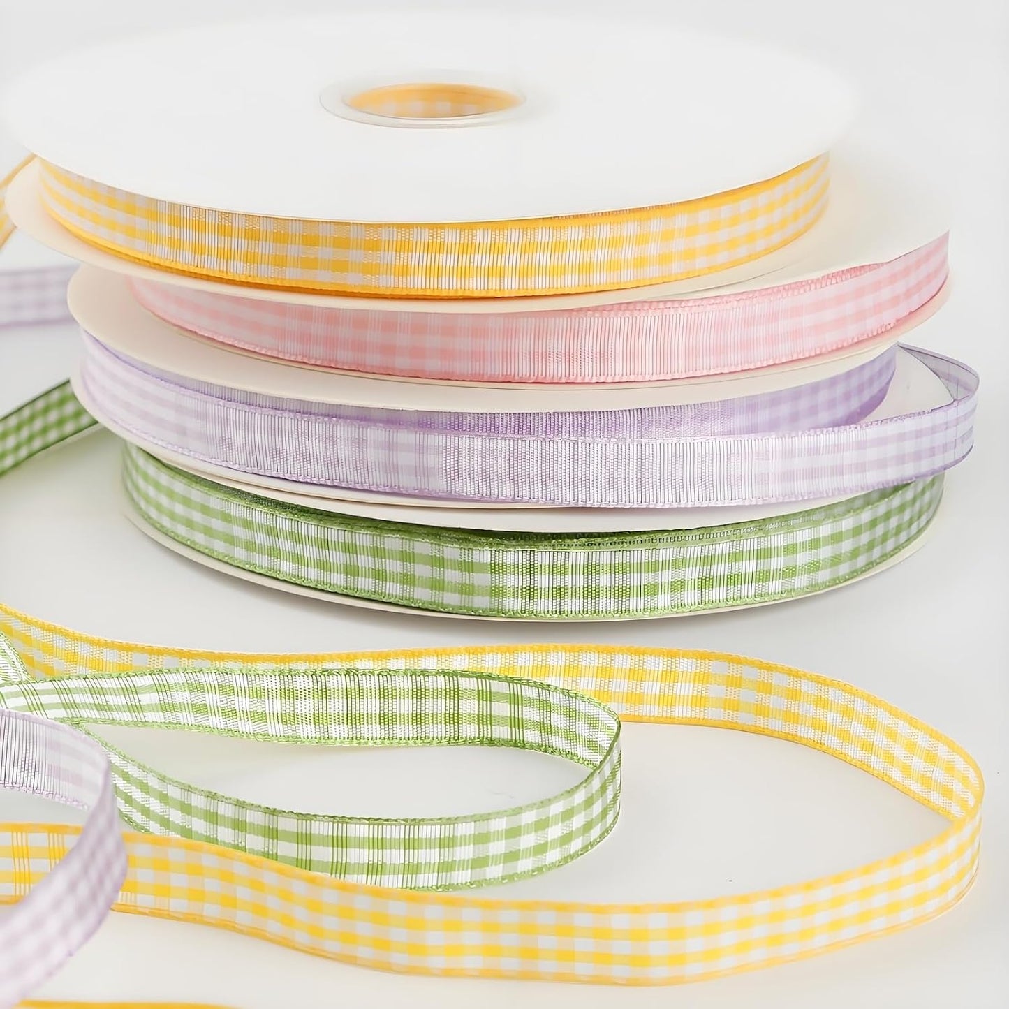 Classic Gingham Checkered Ribbon, Assorted Colors Premium Polyster Plaid Checkered Craft Ribbon for Gift Wrapping, DIY Projects, Hair Bows,Scrapbooking & Party Decor (Light Pink, 3/8x50Yd)