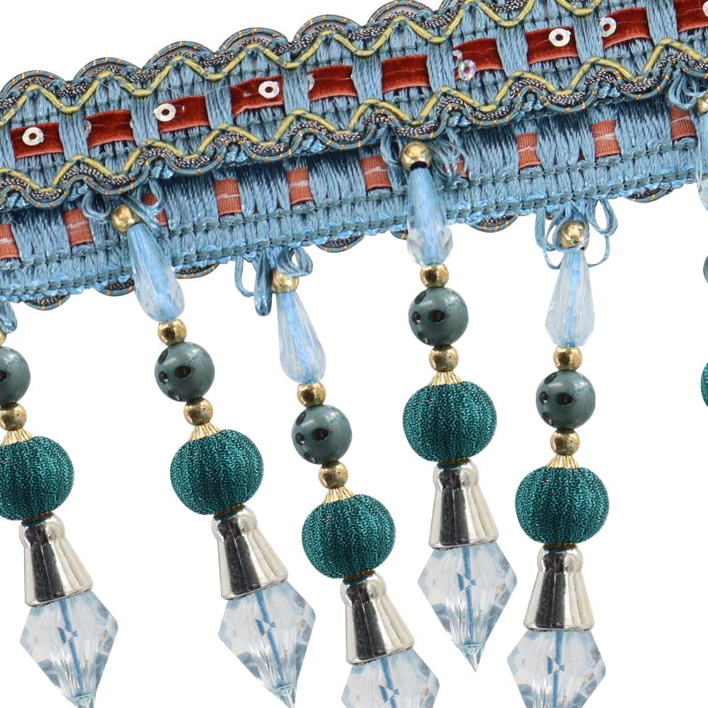 3yards Beading Fringe Trimming Long Beads Tassel Curtain Trim Ribbon Trim for Cover Edge Decorative (blue)