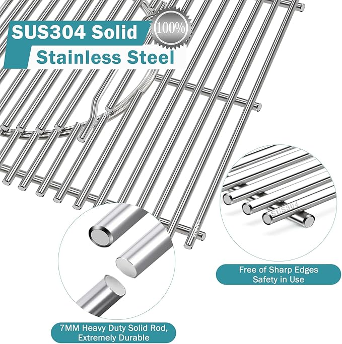 Criditpid 7638 7639 Grill Grates Parts for Weber Spirit I & II 300 Series, Spirit E310 E320 E330 S310 S320, 304 Stainless Steel Gourmet BBQ System Cooking Grate for Genesis Silver B/C,Genesis Gold B/C