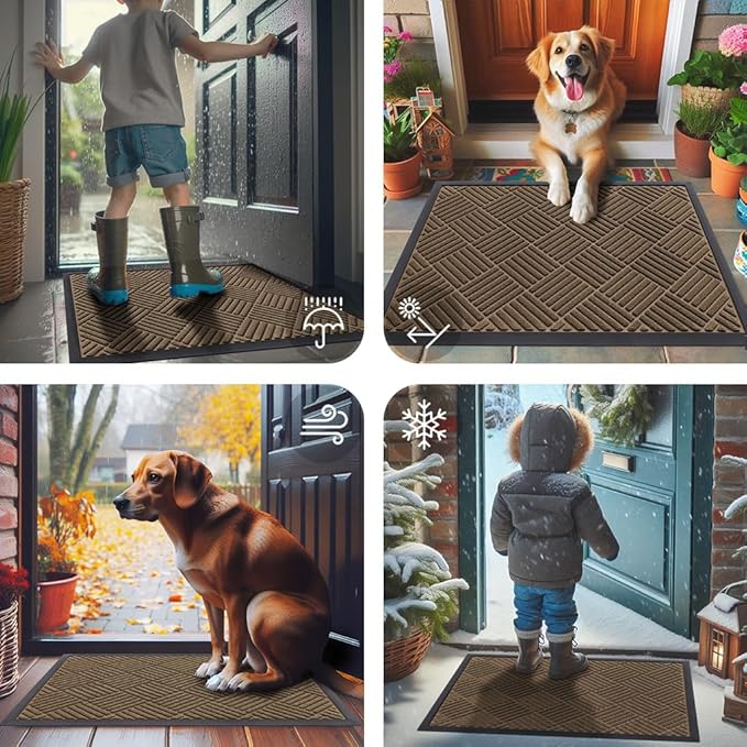 Smiry Front Door Mat Outside Entrance, Heavy Duty Outdoor Indoor Natural Rubber Doormat, Non Slip, Trap Dirt and Moisture, Easy Clean, Low Profile Patio Porch Entryway Mat, 47x17, Brown