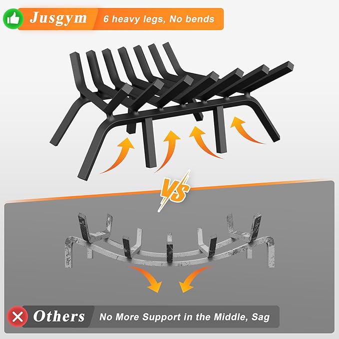 Fireplace Grate 21 Inch with 7 Support Legs, Solid Steel Heavy Duty Fireplace Log Holder, Fireplace Log Grate for Indoor Fireplace & Outdoor In-ground Firepit