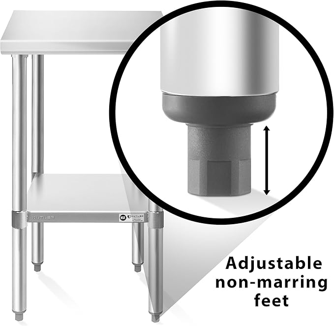 KUTLER Stainless Steel Table 24 x 18 Inches, NSF Heavy Duty Commercial Kitchen Prep and Work Table with Undershelf for Restaurant, Hotel, Home
