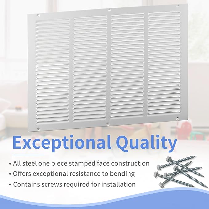 20"W x 14"H [Duct Opening Size] Steel Return Air Grille, Air Return Vent Cover for Ceiling and Sidewall - HVAC Air Vent Covers - [Outer Dimensions: 21.75"W x 15.75"H]