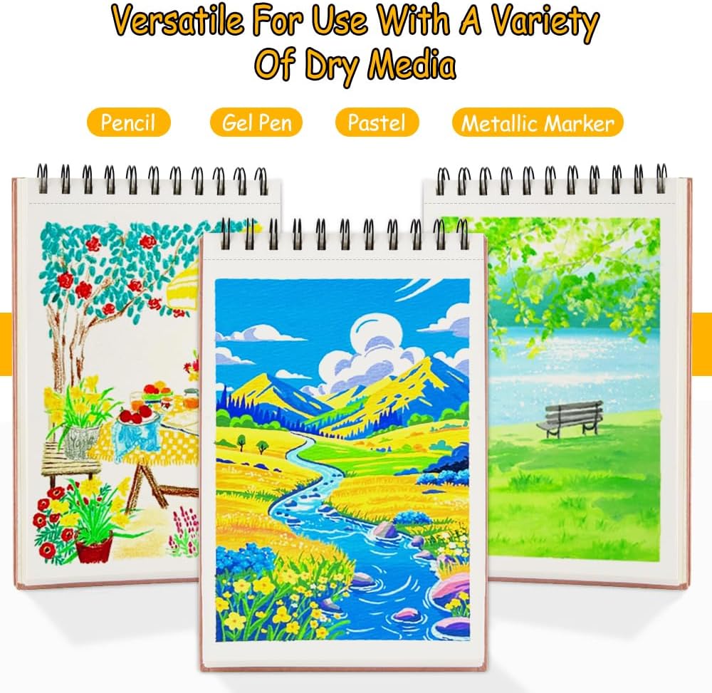 8.3x5.8 Sketch Book, Top Spiral Bound Sketch Pad, 60sheets 92lb/150gsm Nature White Paper, Acid-Free Mixed Media Paper for Painting, Dawing & Art Supplies. N-Pink