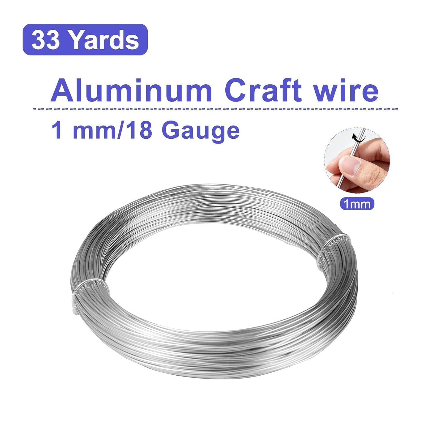 18 Gauge Aluminum Craft Wire, 1mm 33Yards Floral Craft Wire Bendable Wire for Jewelry Making, Garden, Sculpting, Floral & Wreath Crafts, Silver
