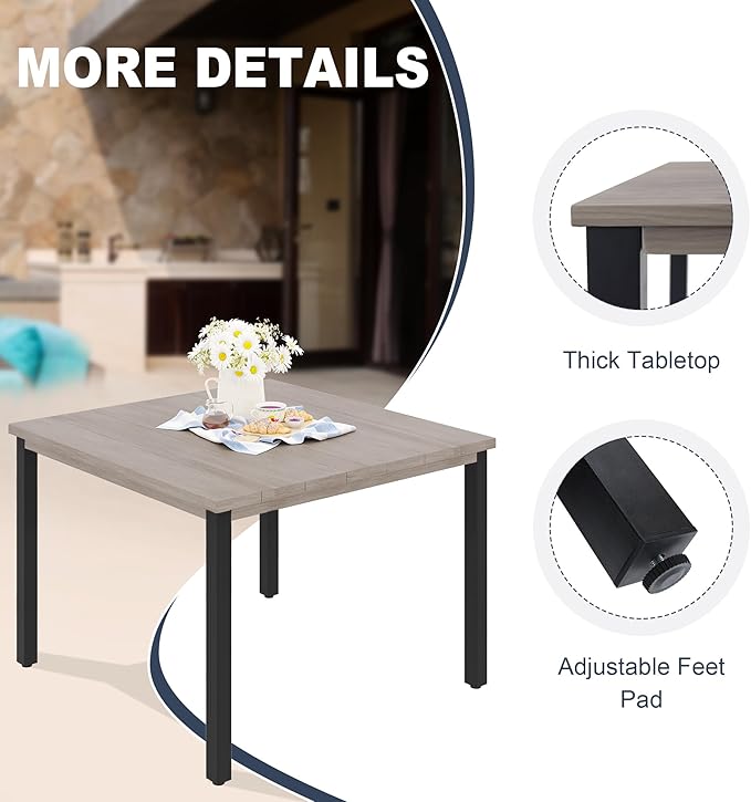 VICLLAX Outdoor Patio Dining Table for 4, Metal Square Patio Table with Umbrella Hole for Backyard Porch, Grey 40.2"