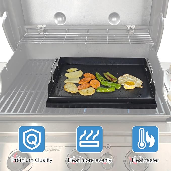 Universal Griddle Plate for Gas Grill – Premium Ceramic Coating Cooking Griddle for Gas Stove/Charcoal/Electric, 17x13 Inches, Flat Top Plate Insert for Outdoor Grill