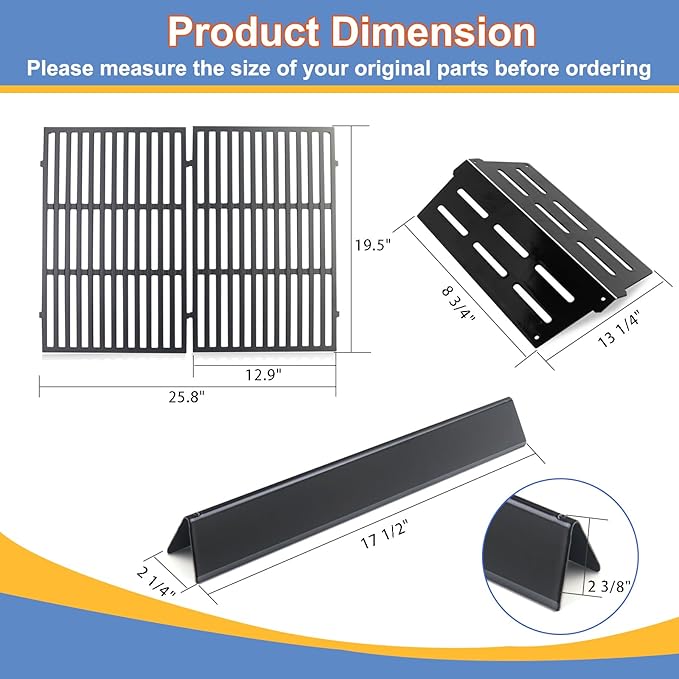 Porcelain-Enameled Steel 7620 7621 Flavorizer Bars, 7524 Grill Grates and 65505 Heat Deflector Replacement for Weber Genesis 300 Series E310 E320 E330 S310 S320 S330 EP310 EP320 EP330 CEP310