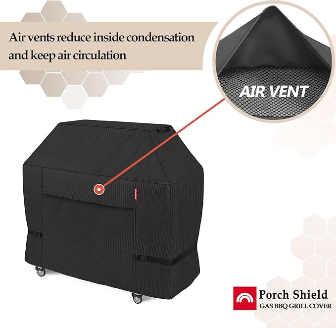 Porch Shield 64W x 24D x 48H inch Premium Gas Grill Cover Up to 64 inch, Waterproof and Fade Resistant 600D BBQ Covers for Weber, Brinkmann, Char-Broil and More, Black
